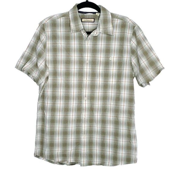 Mens G.H. Bass Plaid Button Down Short Sleeve Shirt M Textured Green Brown - Picture 1 of 5